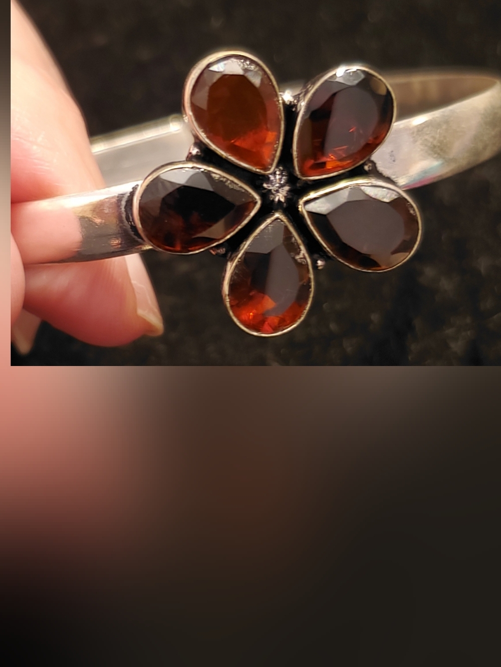 NEW GARNET Gemstone Flower Adjustable S.P. Cuff Bracelet Artisan Made By Indians